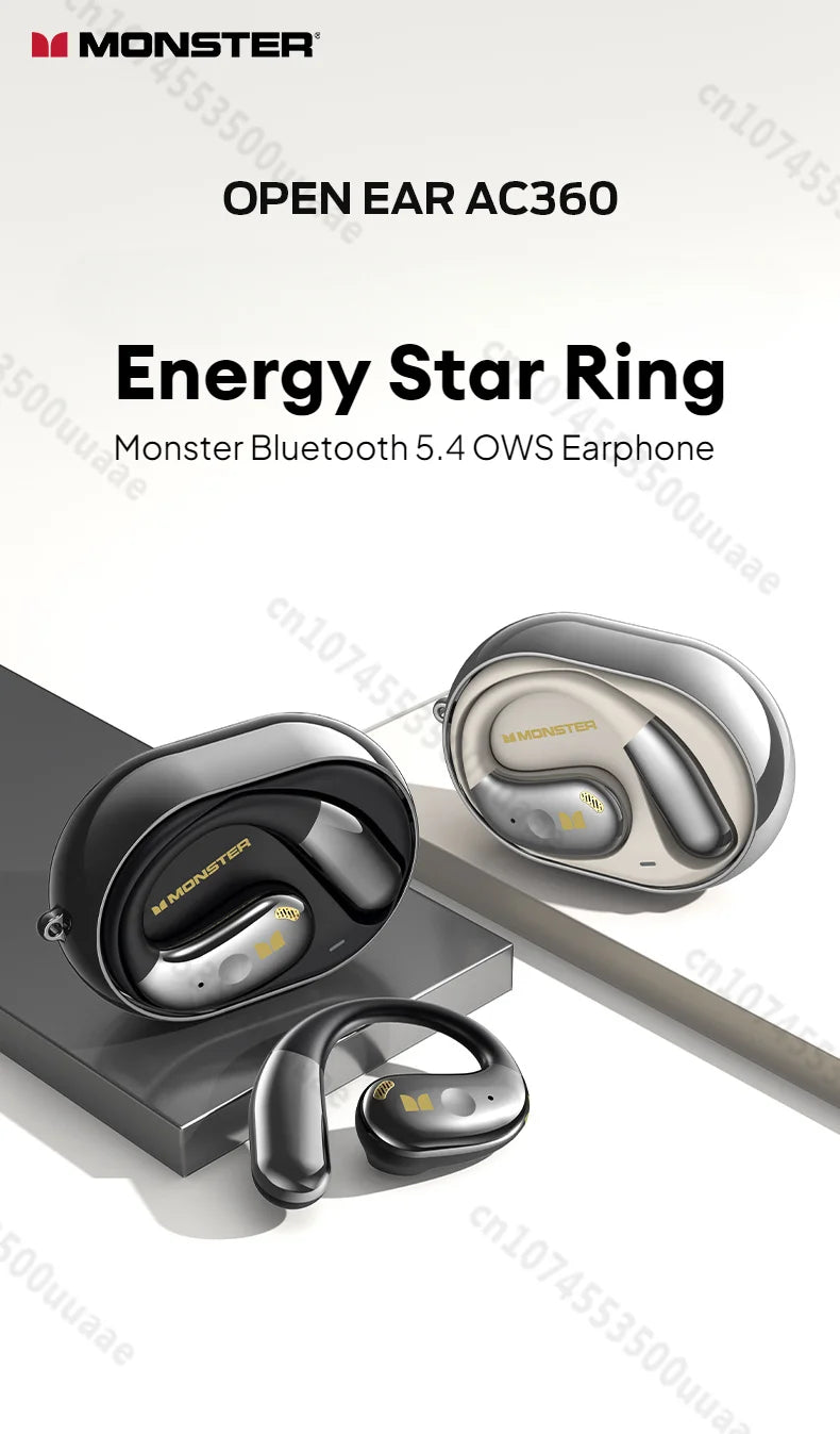 Monster AC360 Open-Ear Air Conduction Headphones - Bluetooth 5.4 | 360° Stereo OWS, 24H Battery, Waterproof Sport Wireless Headset