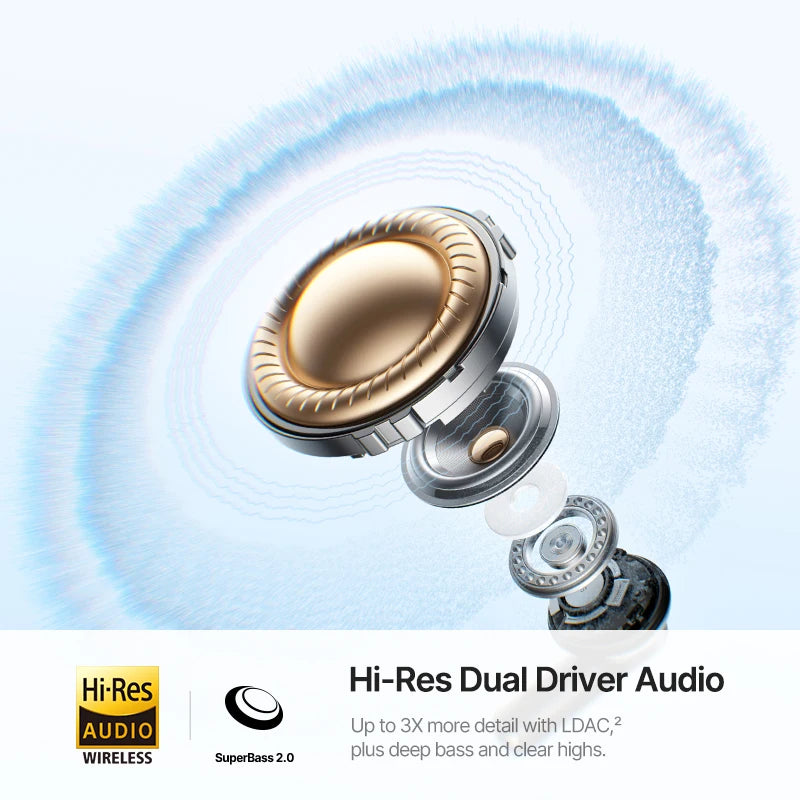 Baseus Bass EP10 Ultra ANC Earbuds - 55dB Noise Reduction, LDAC Hi-Res, Bluetooth 6.0 | 65H Battery, 6-Mic AI ENC, Powerful Bass, Waterproof TWS
