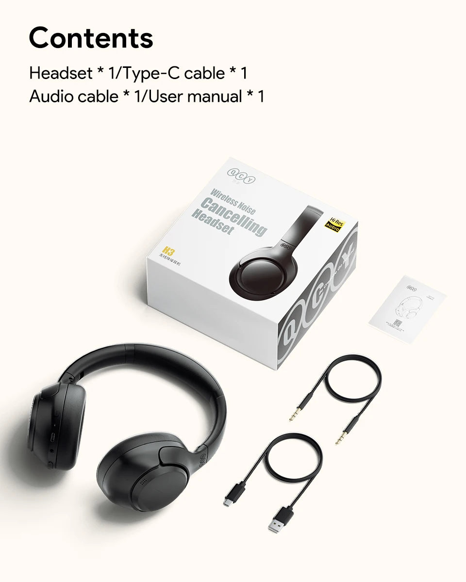 QCY H3 ANC Over-Ear Headphones - 43dB Hybrid ANC, Hi-Res Audio, Bluetooth 5.4 | 60H Battery, 40mm Driver, Transparency Mode, Wireless & Wired