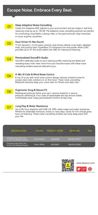 Baseus Bass EP10 Ultra ANC Earbuds - 55dB Noise Reduction, LDAC Hi-Res, Bluetooth 6.0 | 65H Battery, 6-Mic AI ENC, Powerful Bass, Waterproof TWS