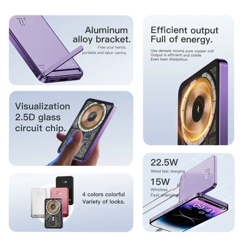 22.5W Transparent Magnetic Power Bank 10000mAh - Wireless Fast Charging | MagSafe Compatible, Digital Display, for iPhone Samsung