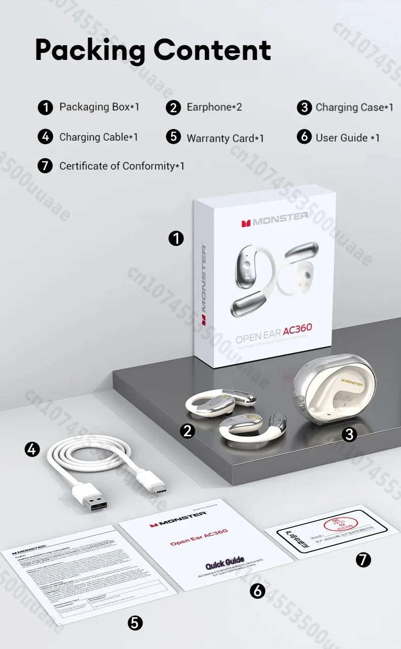 Monster AC360 Open-Ear Air Conduction Headphones - Bluetooth 5.4 | 360° Stereo OWS, 24H Battery, Waterproof Sport Wireless Headset