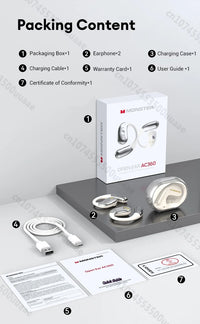 Monster AC360 Open-Ear Air Conduction Headphones - Bluetooth 5.4 | 360° Stereo OWS, 24H Battery, Waterproof Sport Wireless Headset