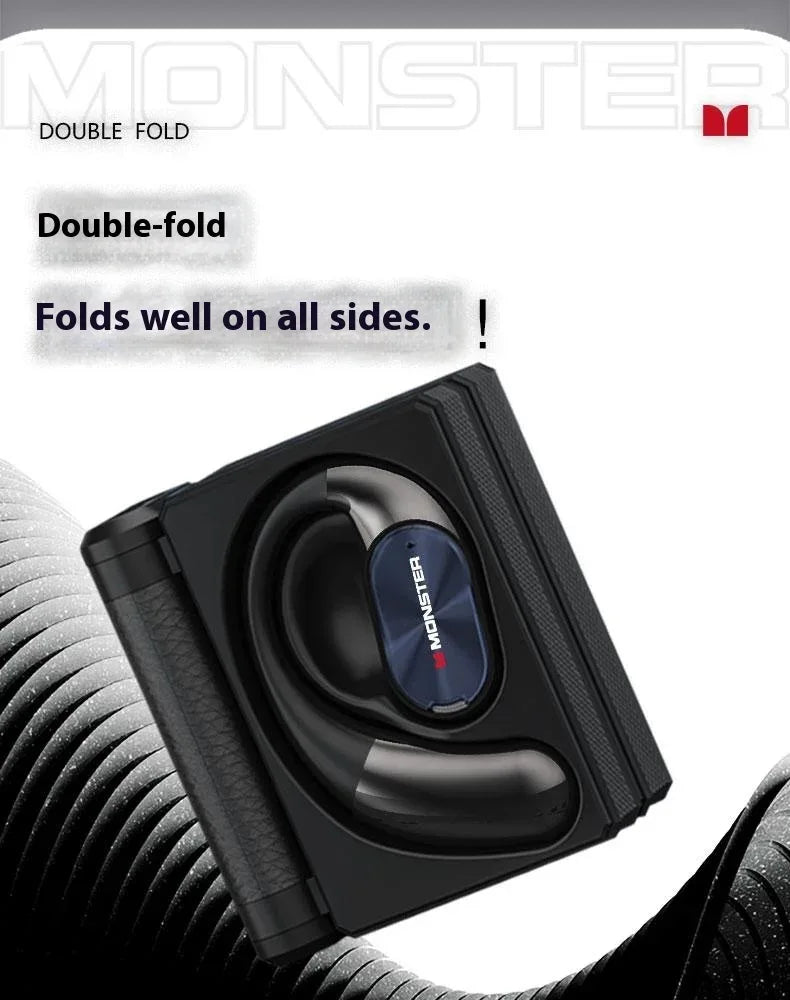 Black earbud case with 'Monster' branding on a white background