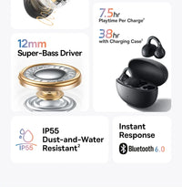 Baseus BC1 Open-Ear Clip Earbuds - Bluetooth 6.0 | 4-Mic ENC, 38Hr Battery, IP55 Waterproof, Super Bass Sport Earphones