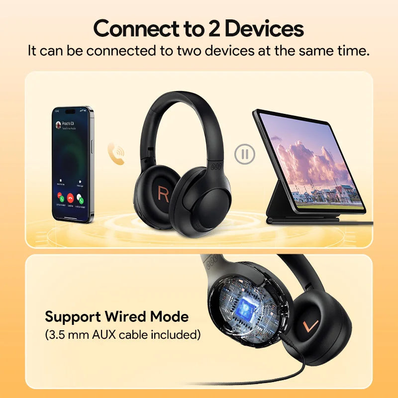 QCY H3 ANC Over-Ear Headphones - 43dB Hybrid ANC, Hi-Res Audio, Bluetooth 5.4 | 60H Battery, 40mm Driver, Transparency Mode, Wireless & Wired