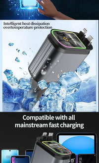 4-in-1 PD30W Car Fast Charger with Retractable Cables - USB Type-C Power Adapter | 120W Max with Roof Starlight for iOS & Android