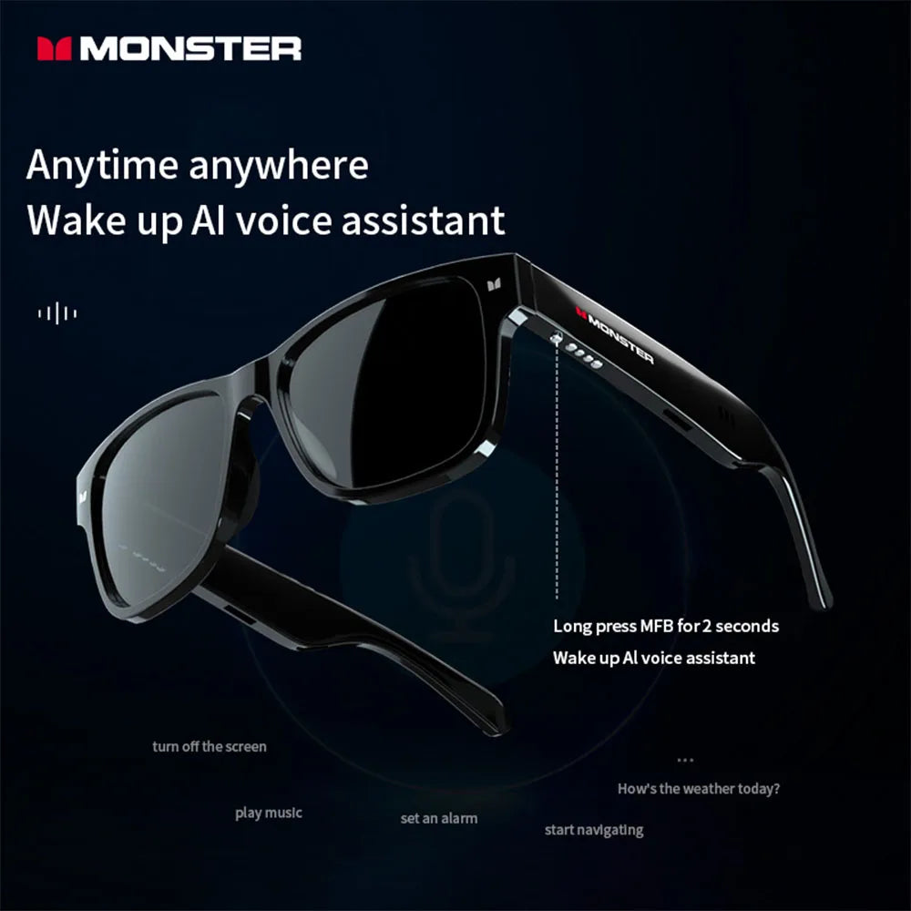 Monster Glasses S01 Bluetooth Audio Sunglasses - Wireless 5.0 Smart Eyeglasses | Open-Ear Music & Calling, Outdoor Sport, CE Certified