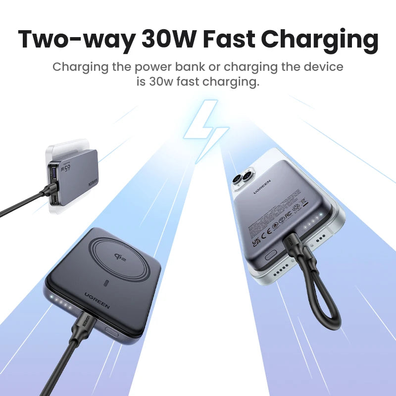 UGREEN Qi2 Magnetic Power Bank 10000mAh - 30W Fast Charging | MagSafe 15W Wireless, PD 30W USB-C, Two-Way Fast Charge, iPhone 17/16 Pro Max