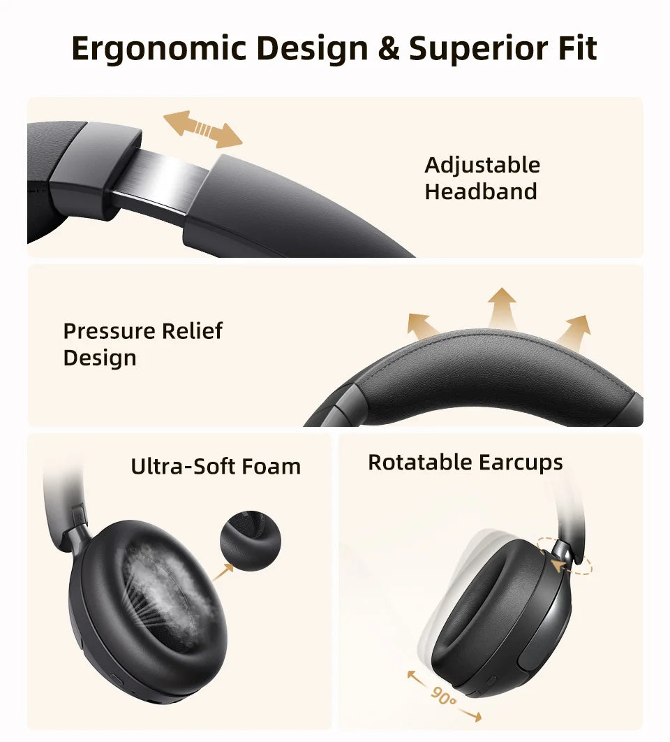 QCY H3 Pro ANC Over-Ear Headphones - 50dB ANC, LDAC Hi-Res, 3D Spatial Audio, Bluetooth 5.4 | 60H Battery, 3-Mic ENC, Wireless & Wired