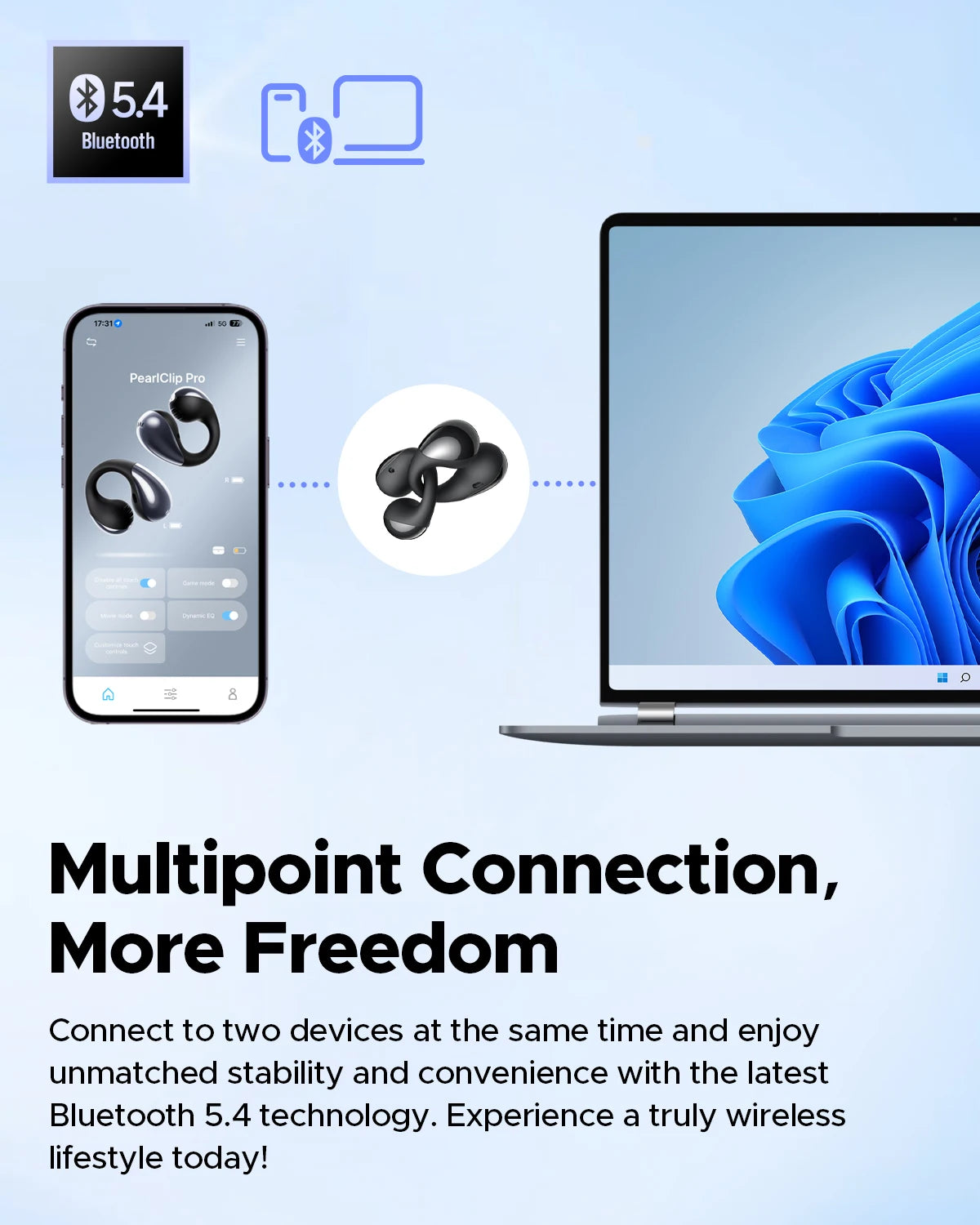 SoundPEATS PearlClip Pro Open-Ear Clip Earphones - Bluetooth 5.4 | AI ENC, 12mm Dual-Magnet Driver, 24H Battery, IPX5, Spatial Audio