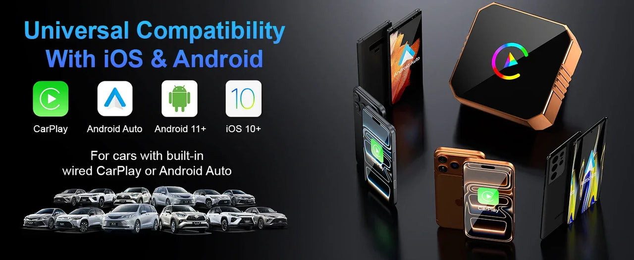 CarPlay Wireless Adapter 2-in-1 - Cable to Wireless Converter for iPhone & Android Auto | Mini USB Design Plug & Play
