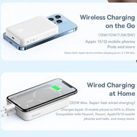 Two charging devices with text on wireless and wired charging capabilities.