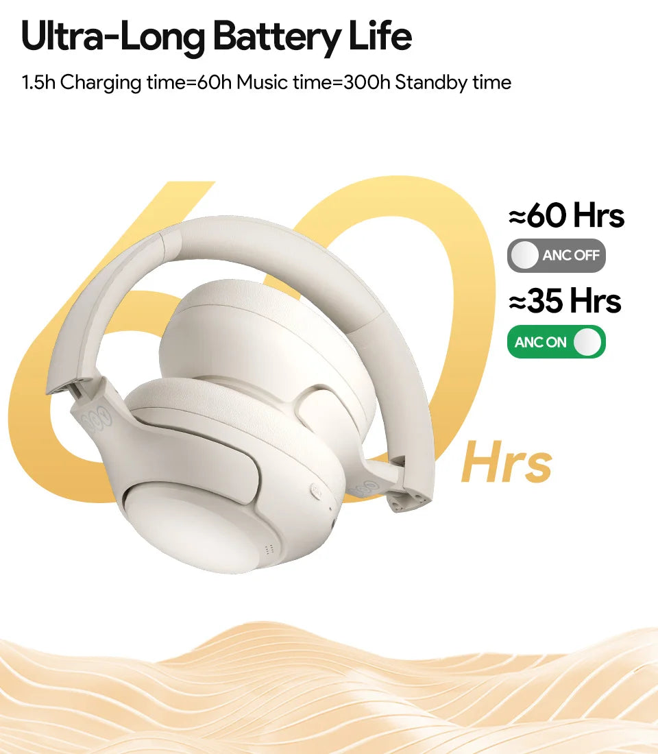 QCY H3 ANC Over-Ear Headphones - 43dB Hybrid ANC, Hi-Res Audio, Bluetooth 5.4 | 60H Battery, 40mm Driver, Transparency Mode, Wireless & Wired