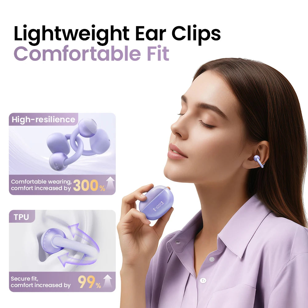 HAYLOU AirFree Ear Clip Earphones - Bluetooth 5.4 | AI Noise Reduction, 28H Battery, 360° Spatial Audio, Smart LED Display