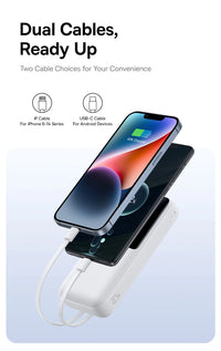 Baseus Power Bank 20000mAh - 22.5W Fast Charging | Built-in Lightning & USB-C Cables, LCD Display, Air-Travel Friendly, iPhone & Android