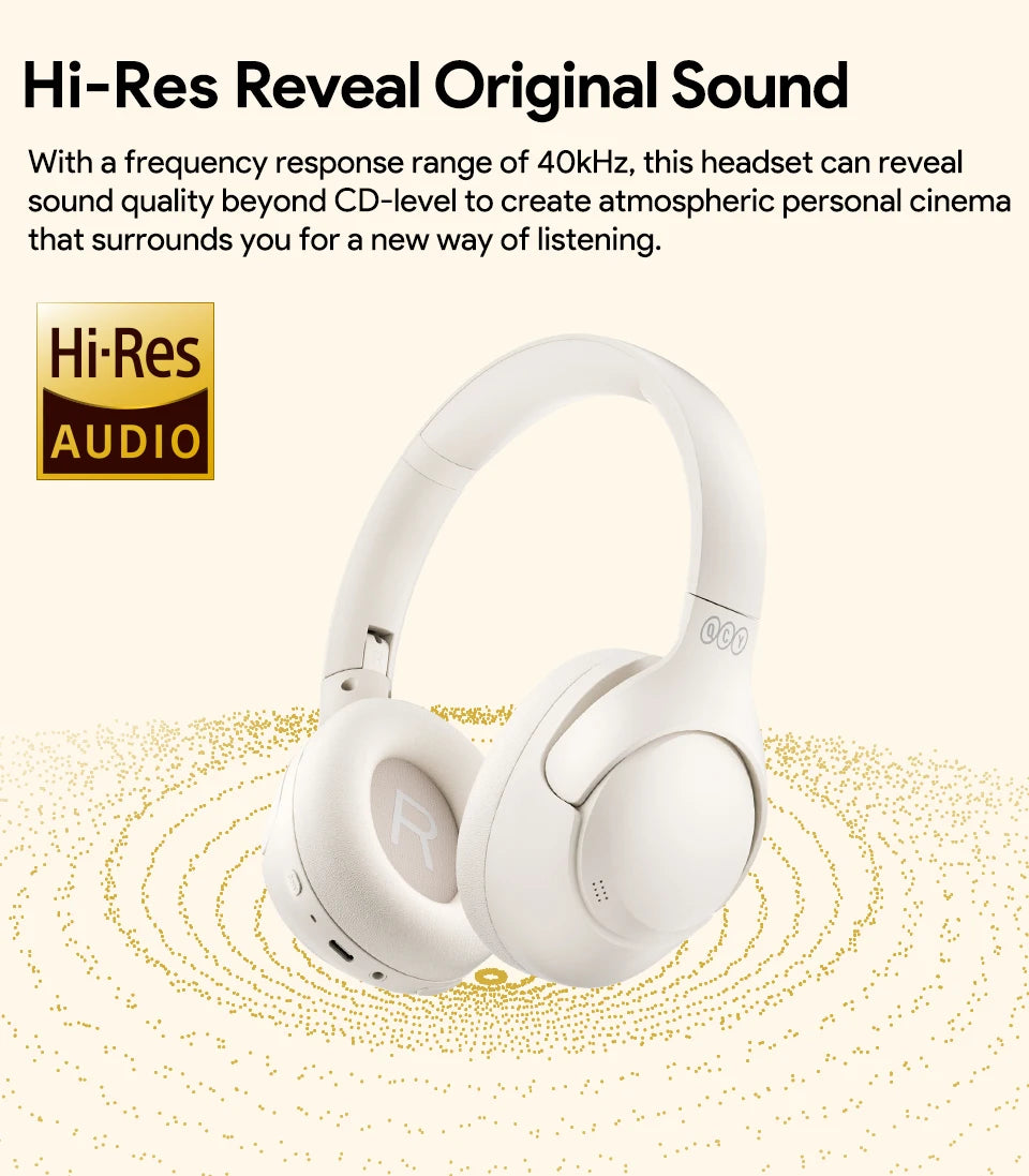 QCY H3 ANC Over-Ear Headphones - 43dB Hybrid ANC, Hi-Res Audio, Bluetooth 5.4 | 60H Battery, 40mm Driver, Transparency Mode, Wireless & Wired