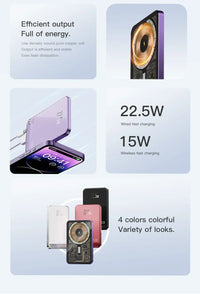22.5W Transparent Magnetic Power Bank 10000mAh - Wireless Fast Charging | MagSafe Compatible, Digital Display, for iPhone Samsung