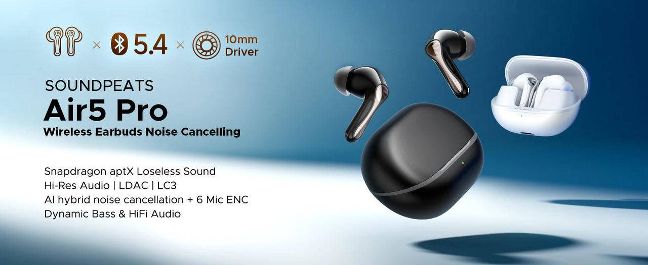 SOUNDPEATS Air5 Pro ANC Earbuds - 55dB Adaptive ANC, LDAC + aptX Lossless, Bluetooth 5.4 | 6-Mic AI ENC, 3D Spatial Audio, Hi-Res TWS