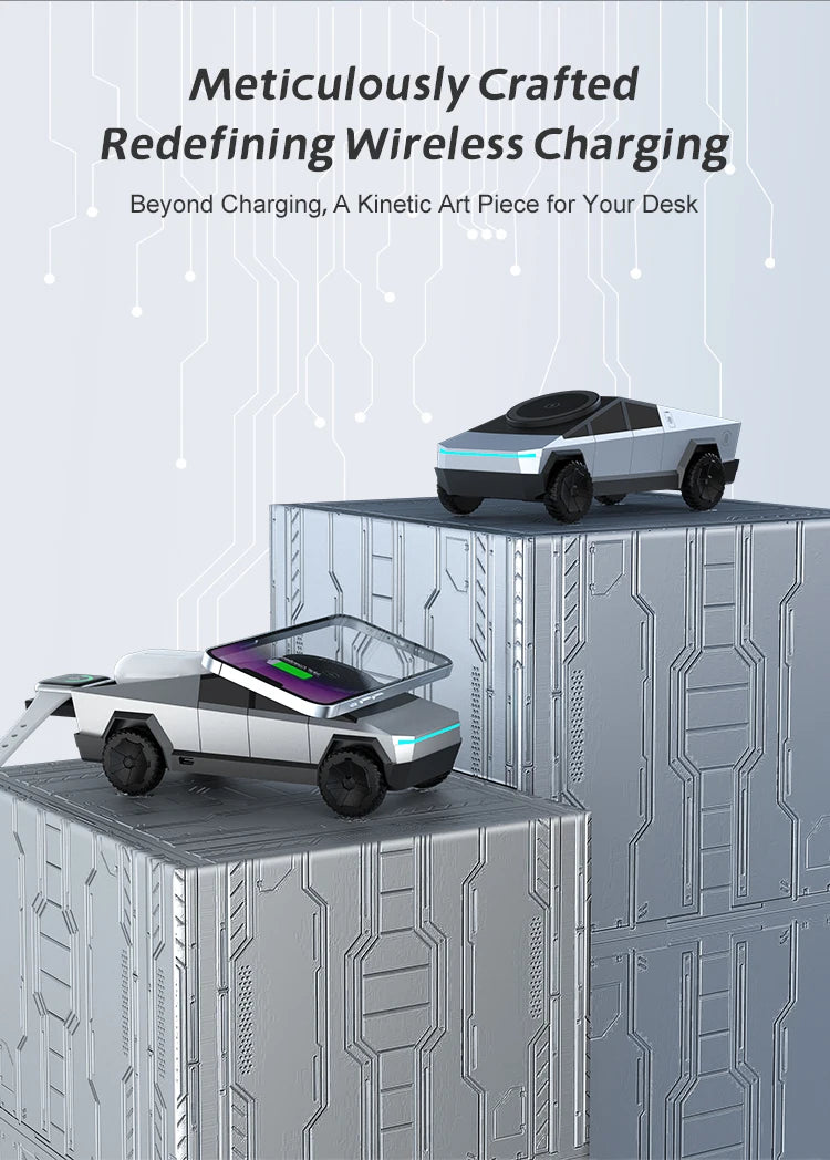 CyberDock™ Qi2 3-in-1 Wireless Charging Station - 15W Fast Charge for iPhone 16 15 14 Pro Max, Apple Watch & AirPods | Cybertruck-Inspired Design