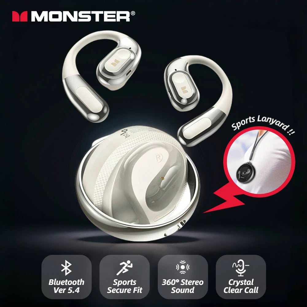 Monster AC330 OWS Open-Ear Headphones - Bluetooth 5.4 | ENC Call Noise Cancelling, 360° Surround Sound, 24H Battery, Waterproof Sport Headset