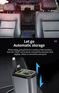 4-in-1 PD30W Car Fast Charger with Retractable Cables - USB Type-C Power Adapter | 120W Max with Roof Starlight for iOS & Android
