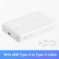 White power bank with 60W Type-C to Type-C cable on a white background