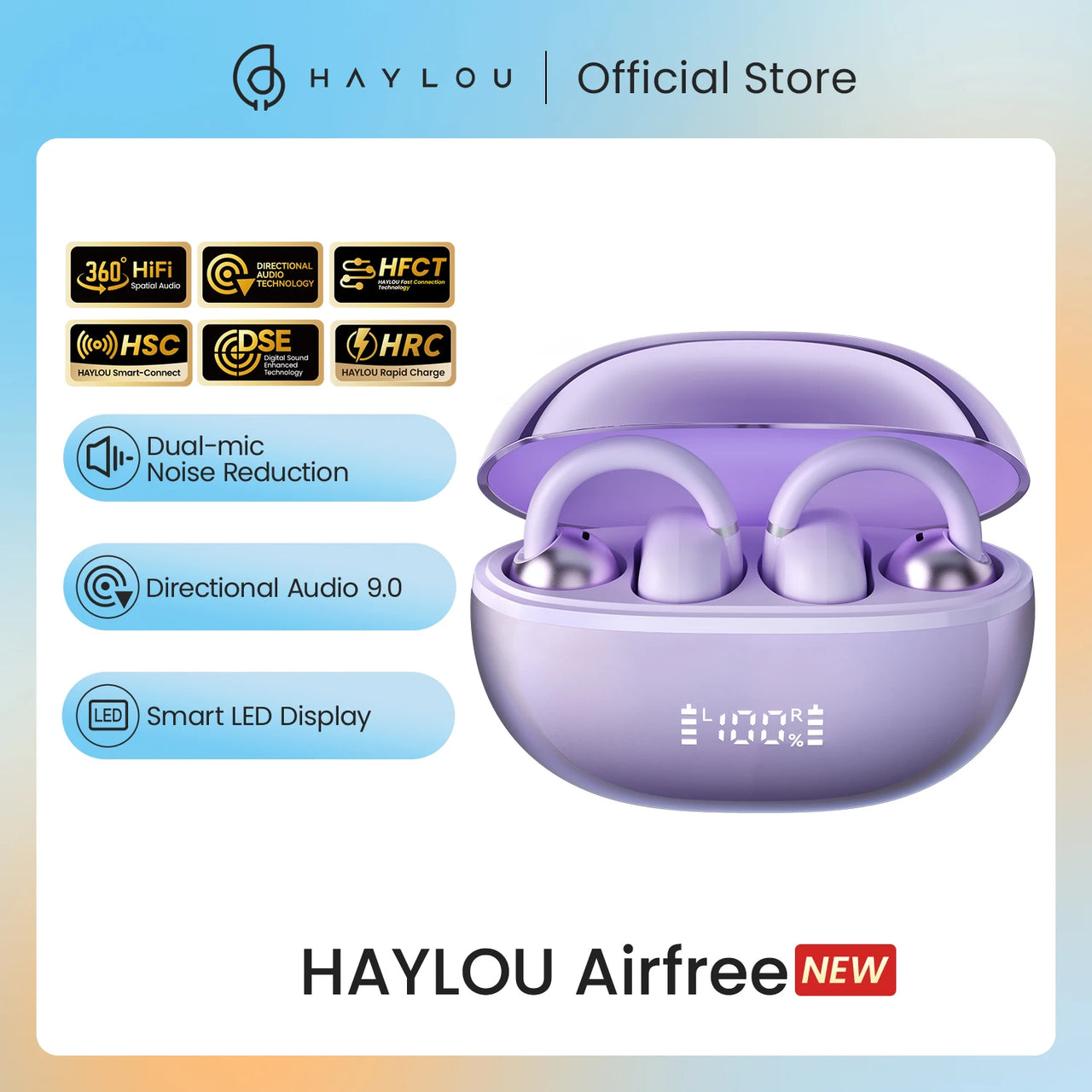HAYLOU AirFree Ear Clip Earphones - Bluetooth 5.4 | AI Noise Reduction, 28H Battery, 360° Spatial Audio, Smart LED Display