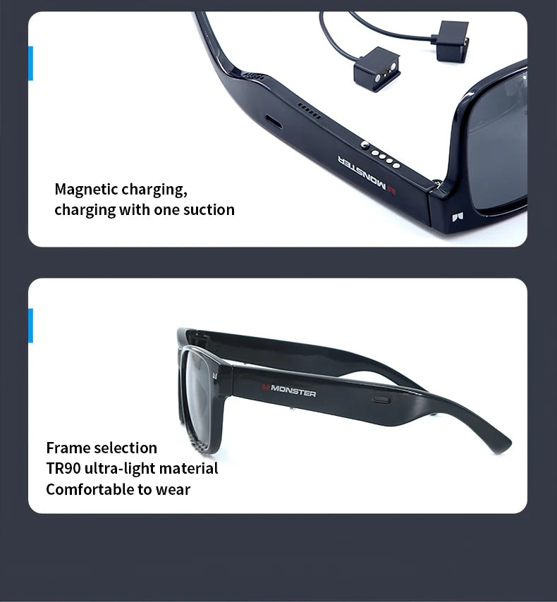 Monster Glasses S01 Bluetooth Audio Sunglasses - Wireless 5.0 Smart Eyeglasses | Open-Ear Music & Calling, Outdoor Sport, CE Certified