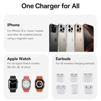 Baseus Qi2.2 3-in-1 Magnetic Wireless Charger - Charge iPhone + Apple Watch + AirPods Together | 25W Fast Charging, No Cable Mess