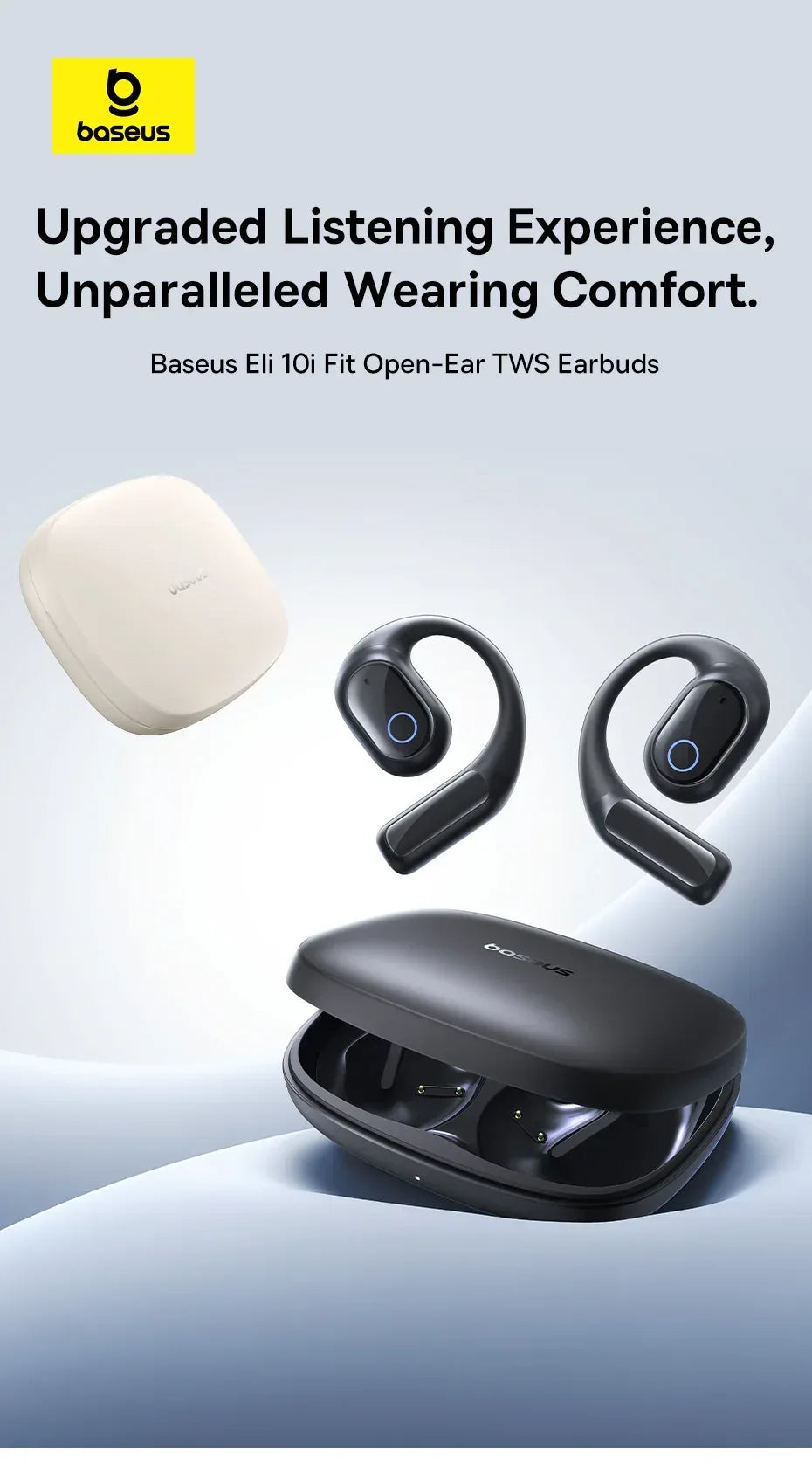 Baseus Eli 10i Fit Open-Ear Air Conduction Earphones - Bluetooth 5.4 | 45Hr Battery, IP54 Waterproof, Dual Connection Sport Earbuds