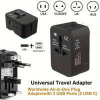 Universal Travel Adapter - All-in-One International Power Plug for 150+ Countries with Dual USB Ports