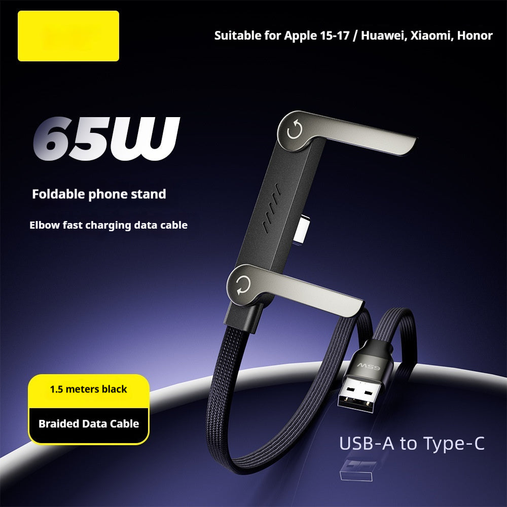 2-in-1 USB-C Cable with Built-in Phone Stand - 60W Fast Charging Cable & Foldable Holder for iPhone, iPad & Android