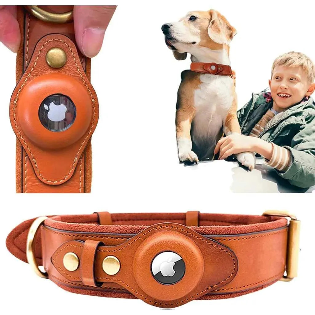 AirTag Dog Collar Genuine Leather - TechShopi