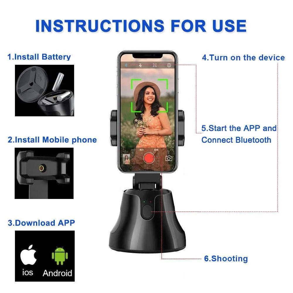 Auto Smart Shooting Selfie Stick 360° Object Tracking Holder - TechShopi