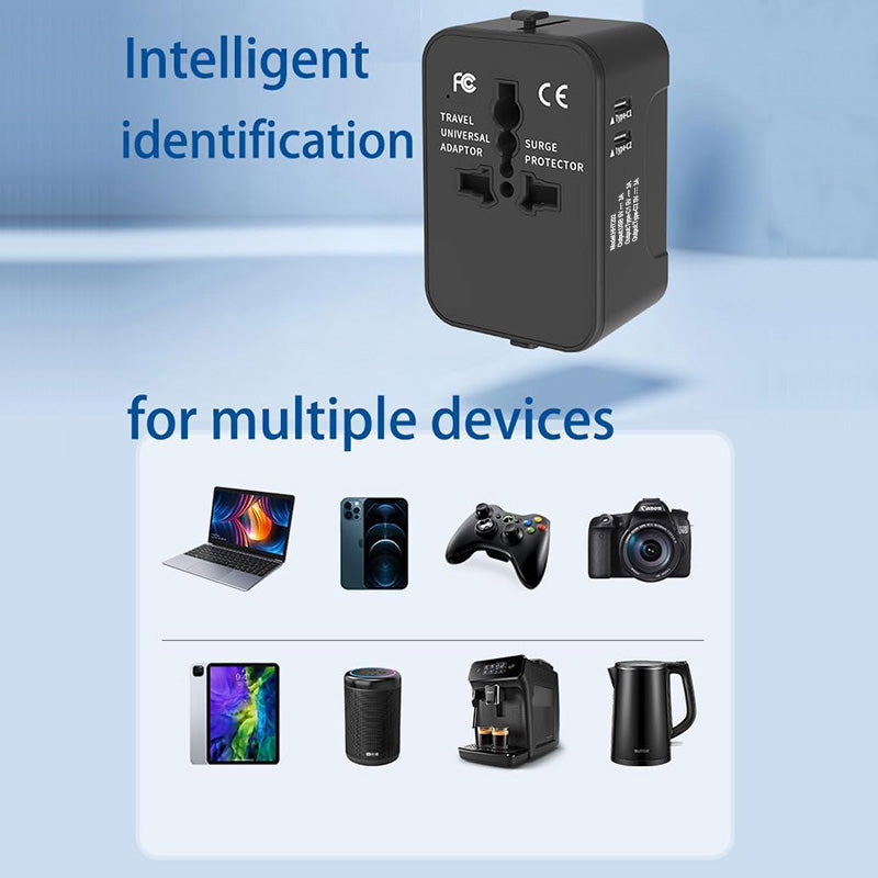 Universal Travel Adapter - All-in-One International Power Plug for 150+ Countries with Dual USB Ports