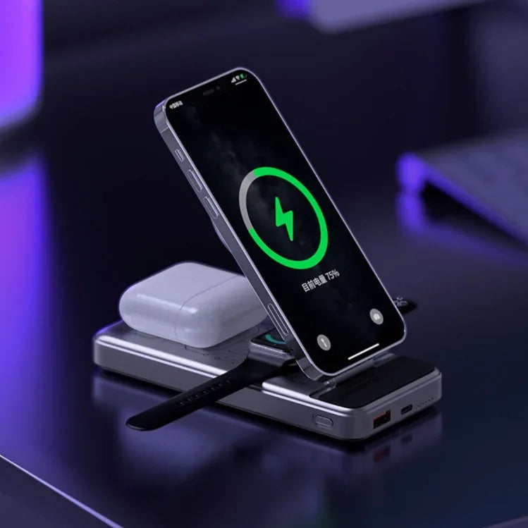5-in-1 Wireless Magnetic Power Bank - 10000mAh Fast Charging Treasure with Foldable Design | Multi-Device Charging Station for iPhone, AirPods & Apple Watch
