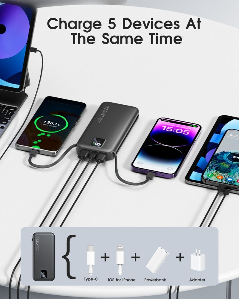 AC-02F Portable Power Bank - Compact Fast Charging Battery Pack | Universal USB Charger for iPhone & Android Devices