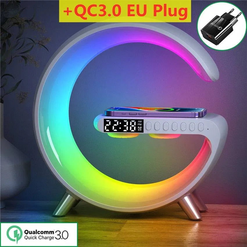 15W Wireless Charger Stand with LED RGB Light Desk Lamp and Speaker - TechShopi