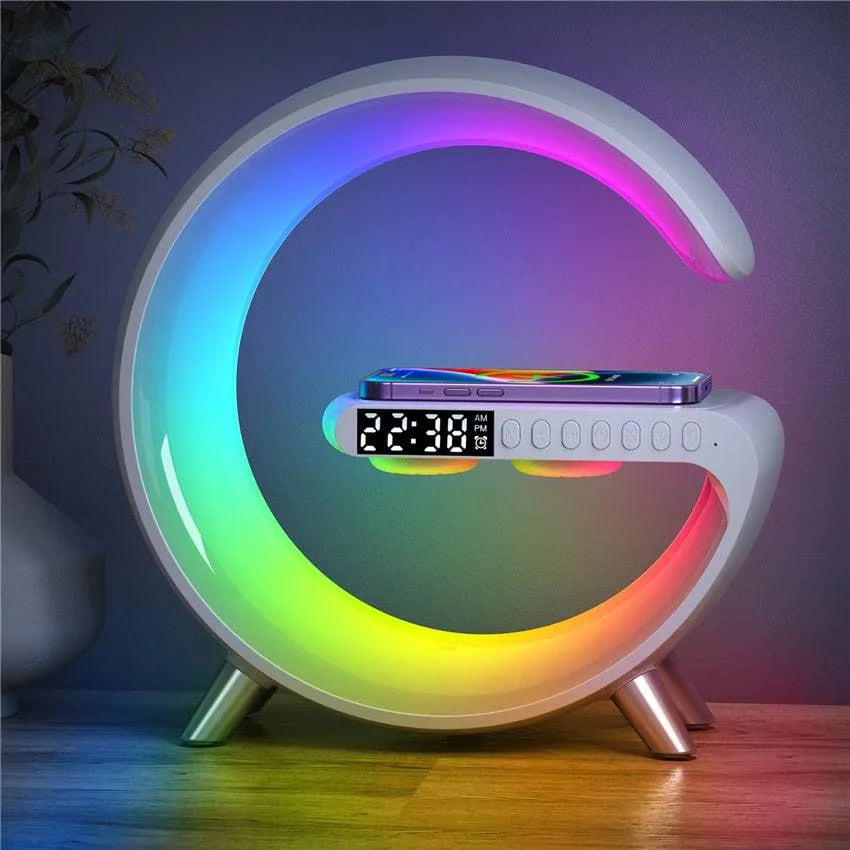 15W Wireless Charger Stand with LED RGB Light Desk Lamp and Speaker - TechShopi