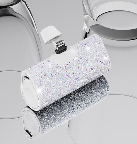 Diamond Pocket Capsule Power Bank - Mini Lipstick Emergency Charger | Ultra-Compact Portable Battery with Crystal Design