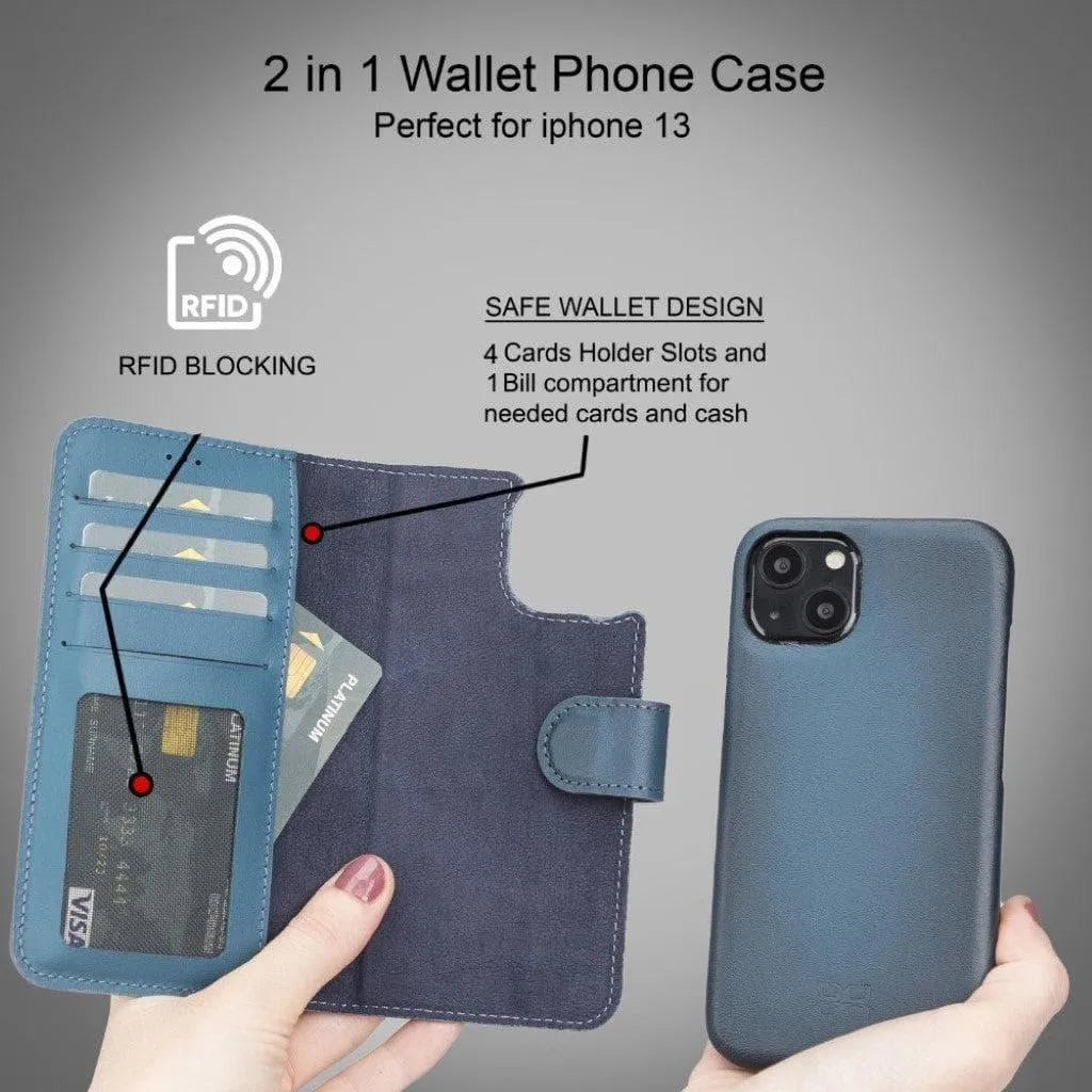 Full Leather Coating Detachable Wallet Case for Apple iPhone 13 Series - TechShopi