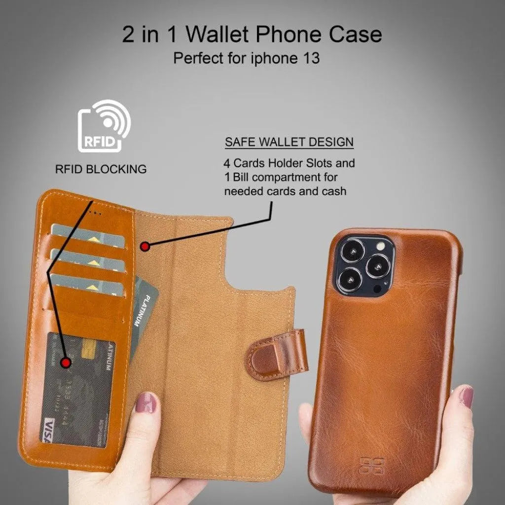 Full Leather Coating Detachable Wallet Case for Apple iPhone 13 Series - TechShopi