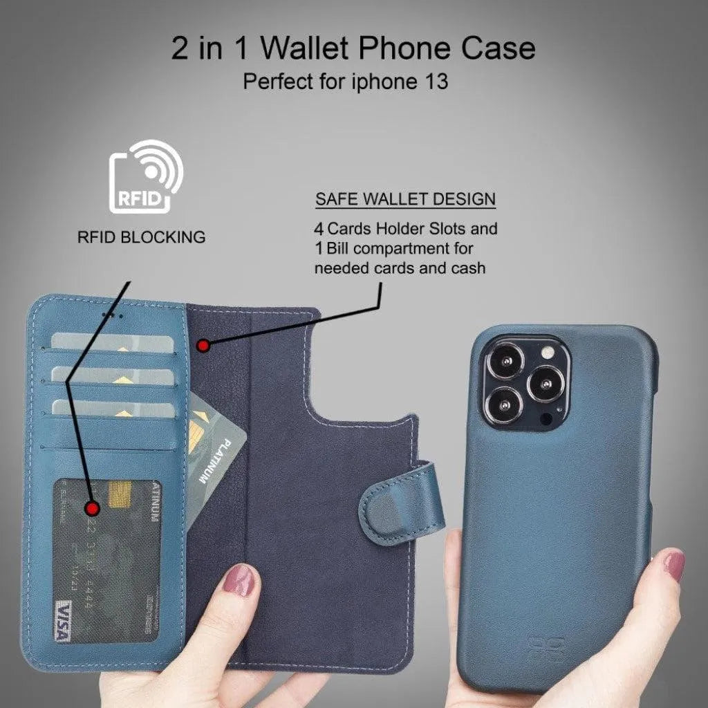 Full Leather Coating Detachable Wallet Case for Apple iPhone 13 Series - TechShopi