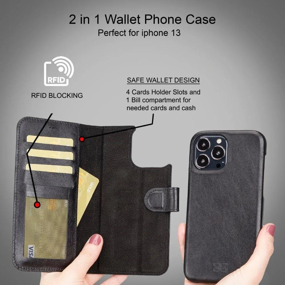 Full Leather Coating Detachable Wallet Case for Apple iPhone 13 Series - TechShopi