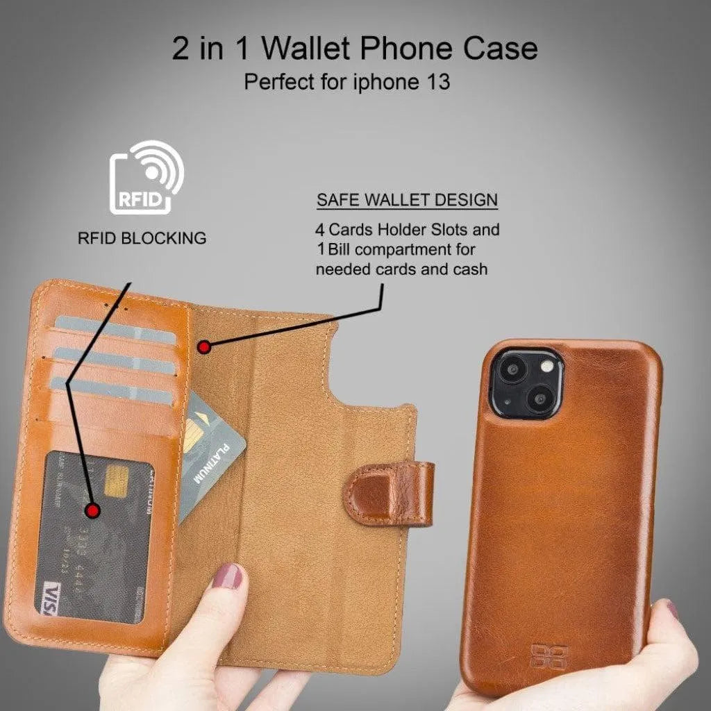 Full Leather Coating Detachable Wallet Case for Apple iPhone 13 Series - TechShopi