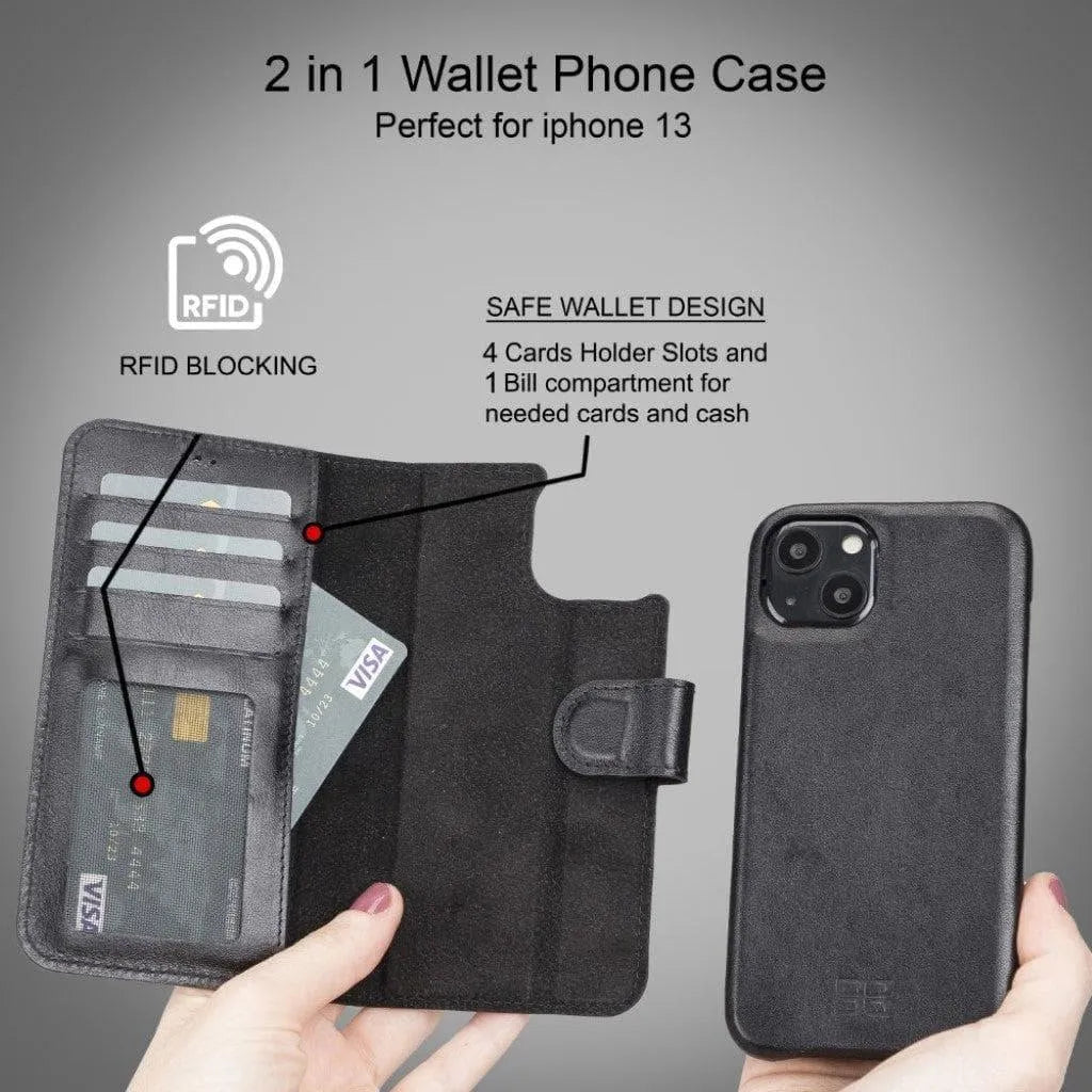 Full Leather Coating Detachable Wallet Case for Apple iPhone 13 Series - TechShopi