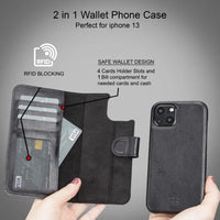 Thumbnail for Full Leather Coating Detachable Wallet Case for Apple iPhone 13 Series - TechShopi