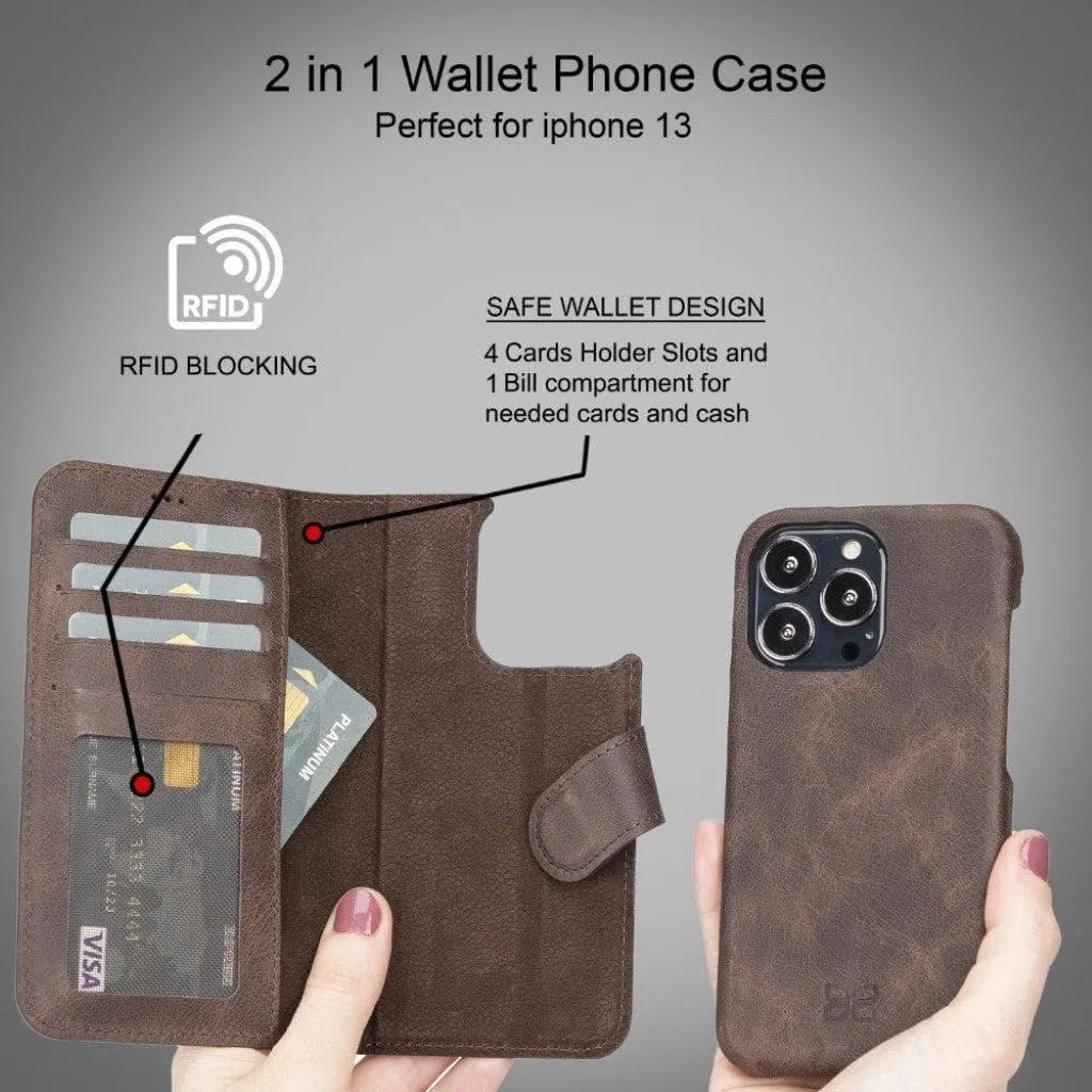 Full Leather Coating Detachable Wallet Case for Apple iPhone 13 Series - TechShopi