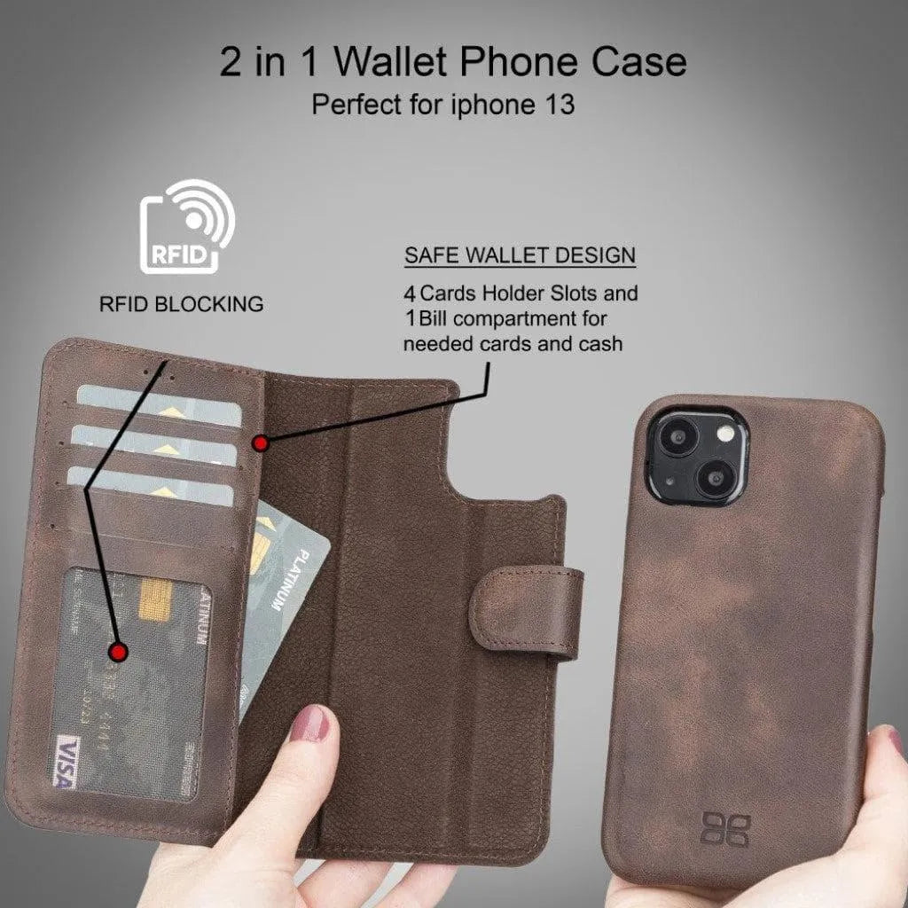 Full Leather Coating Detachable Wallet Case for Apple iPhone 13 Series - TechShopi